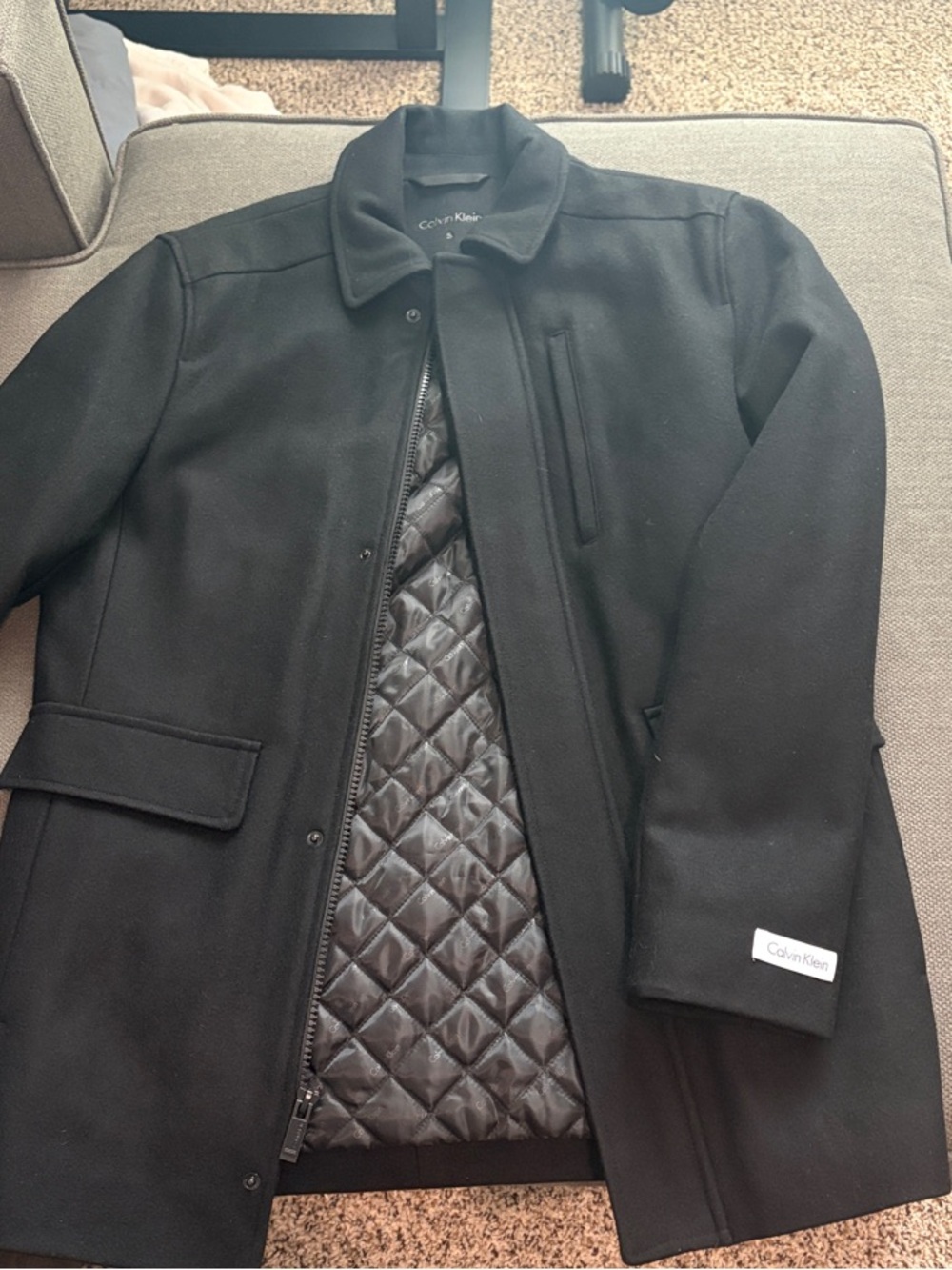 Calvin Klein Black Quilted-Lined Men's Pea Coat
